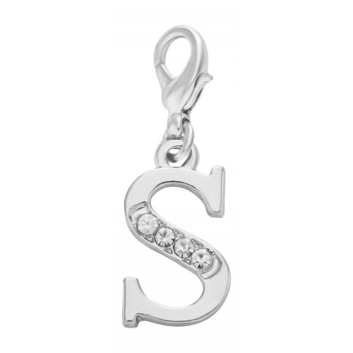 Handmade Personalised Letter S Clip On Charm with Rhinestones